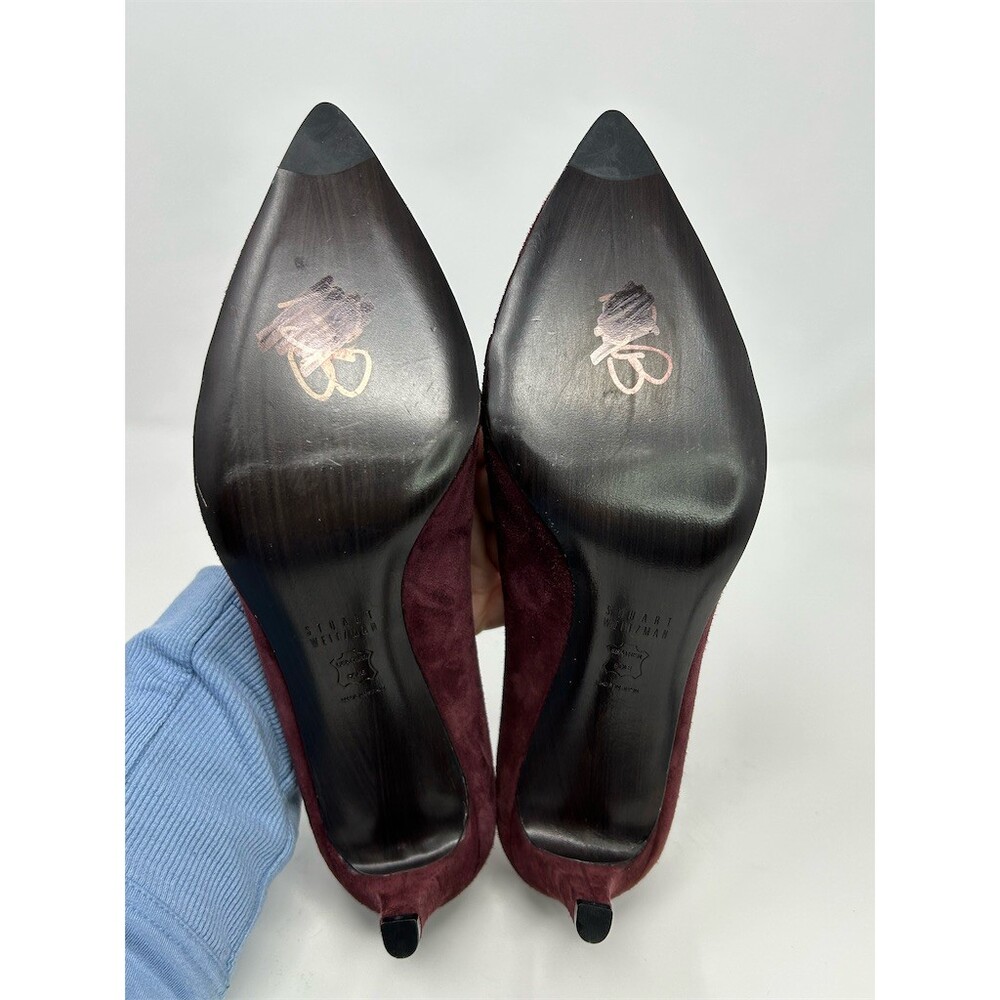 Stuart Weitzman Burgundy Pointed Toe Stiletto Pump Heels Crisscross Size 10 M - Picture 9 of 12